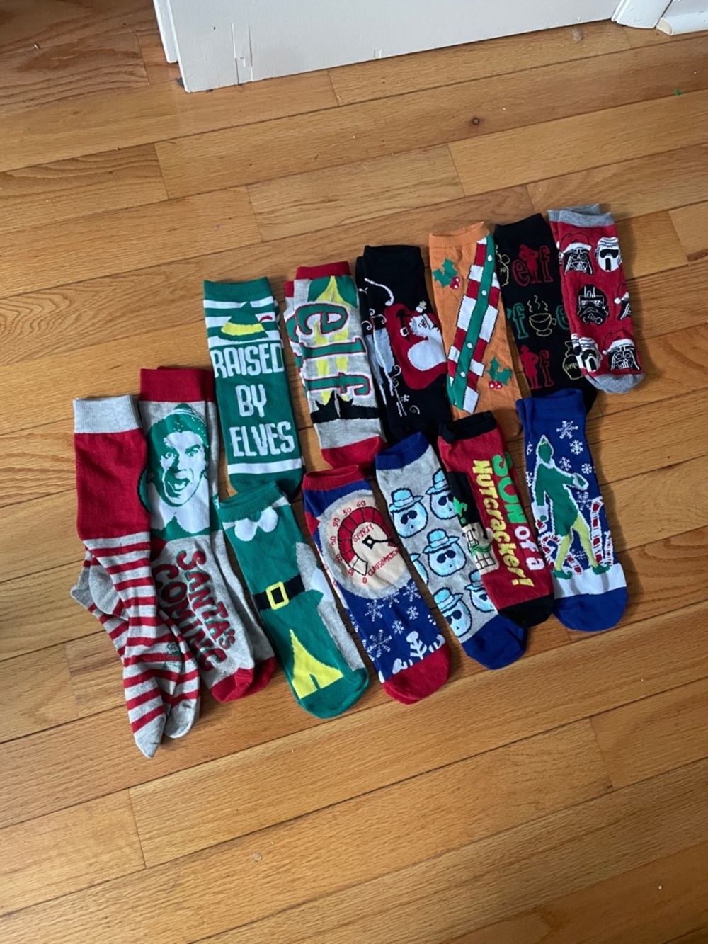 Holiday Novelty elf and Star Wars Men's socks